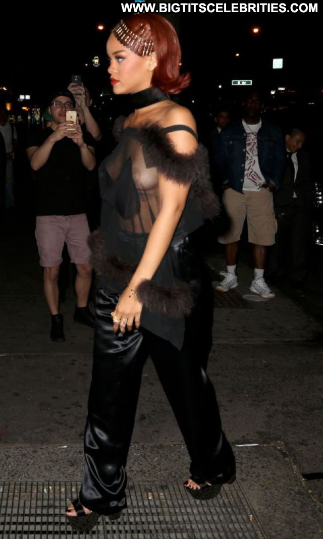 Rihanna No Source Braless Posing Hot See Through Celebrity Candids