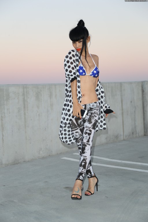 Bai Ling Celebrity Sexy Parking Chinese American Bikini Babe Posing Hot Orange Straight Beautiful