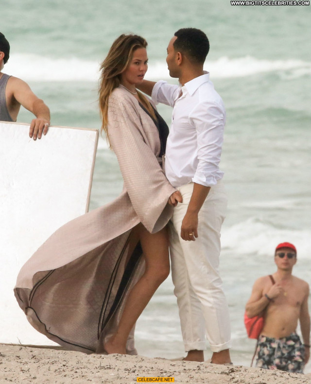 Chrissy Teigen Miami Beach Beautiful Beach Celebrity Posing Hot