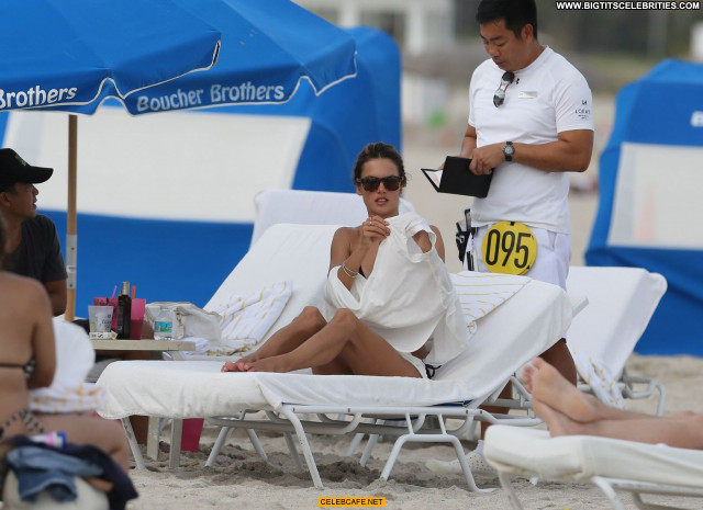 Alessandra Ambrosio Miami Beach Celebrity Beach Beautiful Posing Hot