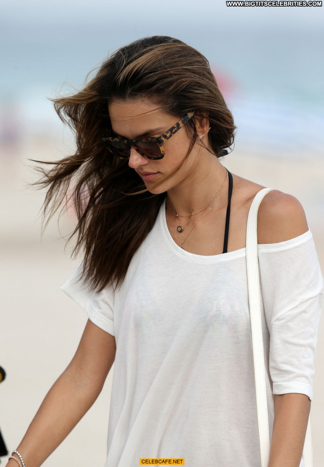 Alessandra Ambrosio Miami Beach Celebrity Beach Posing Hot Babe