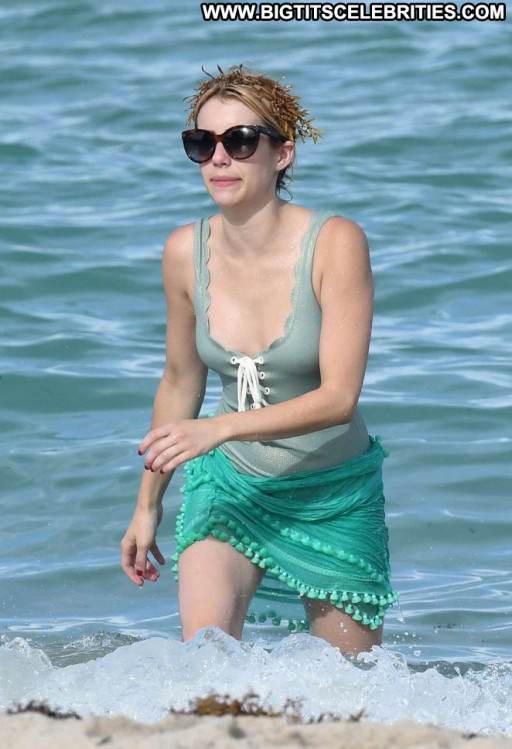 Emma Roberts Straight Swimsuit Babe Posing Hot Beach Beautiful Paparazzi Celebrity