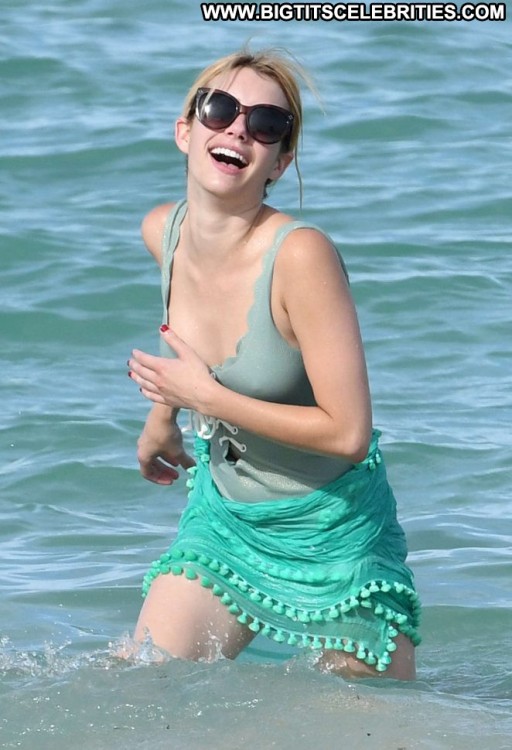 Emma Roberts Straight Swimsuit Babe Posing Hot Beach Beautiful Paparazzi Celebrity