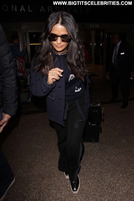 Salma Hayek Angel Paparazzi Celebrity Straight Lax Airport Babe Beautiful Los Angeles Posing Hot
