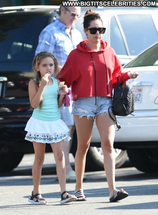 Ashley Tisdale Posing Hot Celebrity Straight Beautiful Babe Jeans Shorts Paparazzi