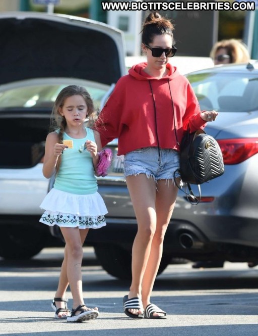 Ashley Tisdale Posing Hot Celebrity Straight Beautiful Babe Jeans Shorts Paparazzi