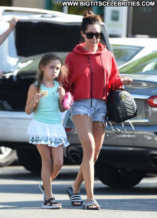 Ashley Tisdale Posing Hot Celebrity Straight Beautiful Babe Jeans Shorts Paparazzi